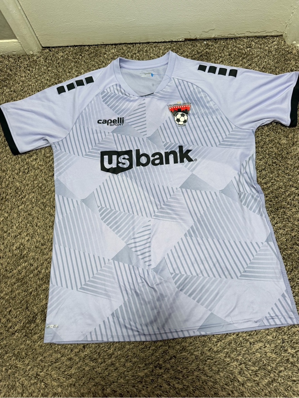 Capelli of New York White/Black Kids Soccer Jersey with US Bank Logo